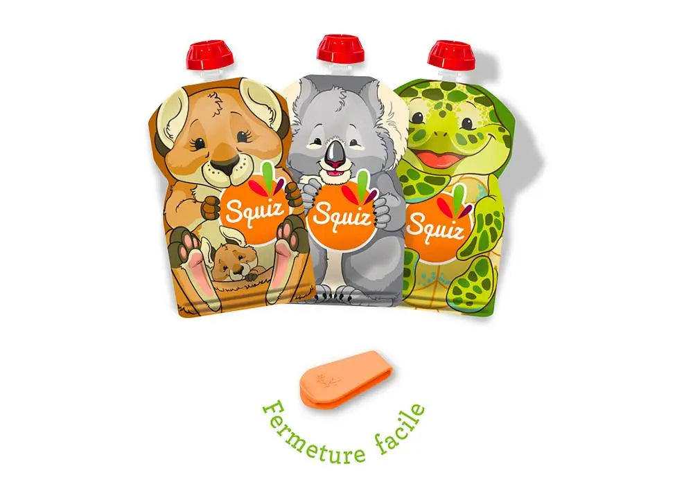 Lot de 3 gourdes Réutilisables Squiz + 1 squiz'zip Collection Australia