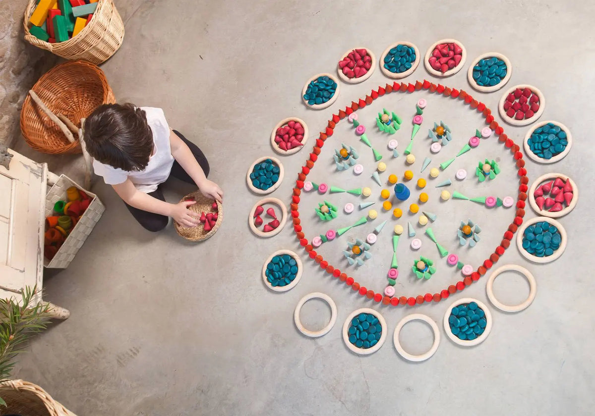 Mandala petites pièces colorées en bois Grapat - Bleu