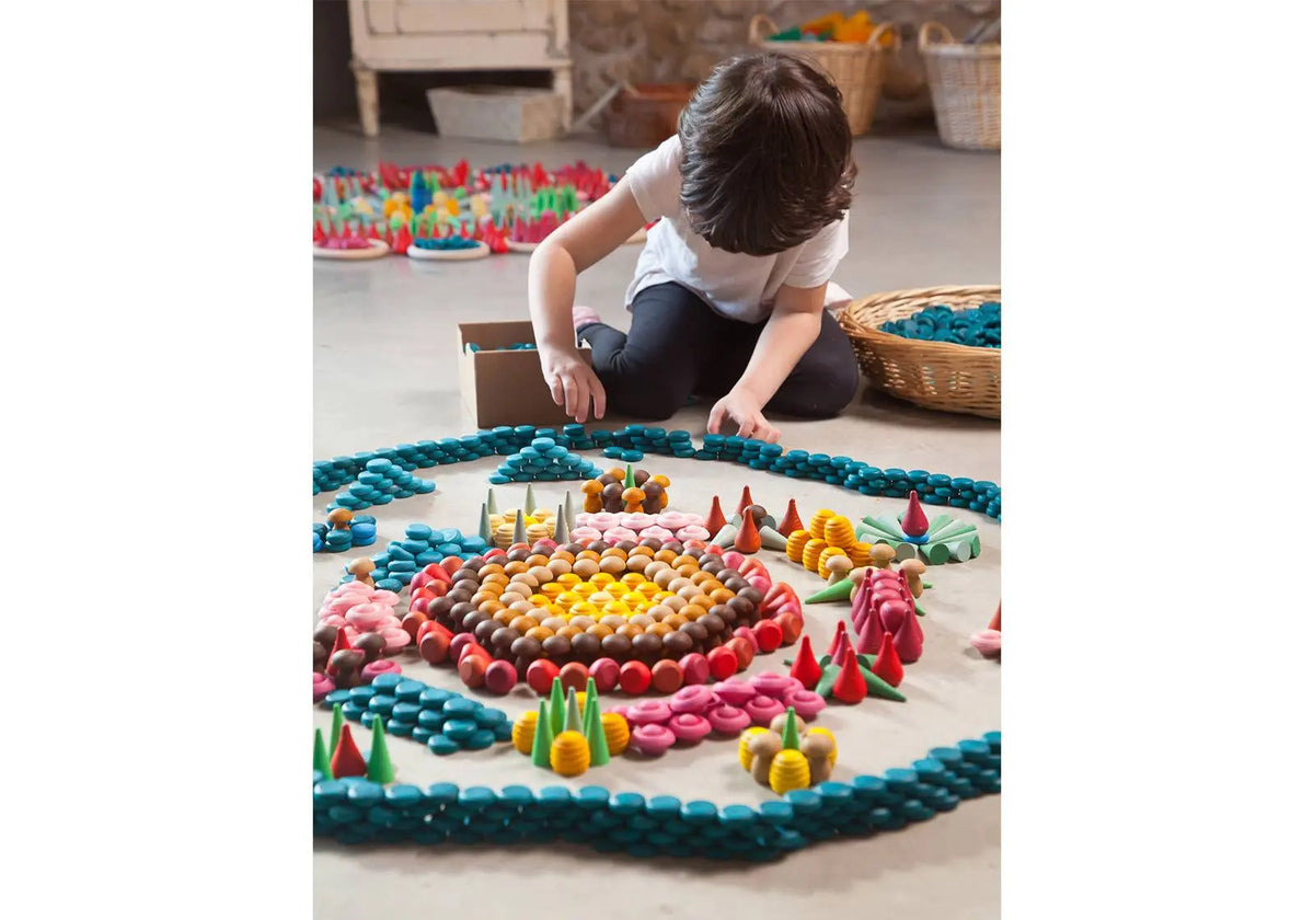 Mandala petites pièces colorées en bois Grapat - Bleu