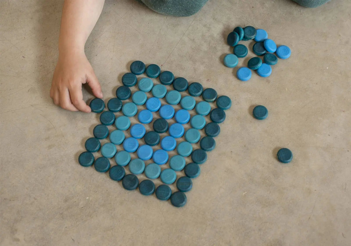 Mandala petites pièces colorées en bois Grapat - Bleu