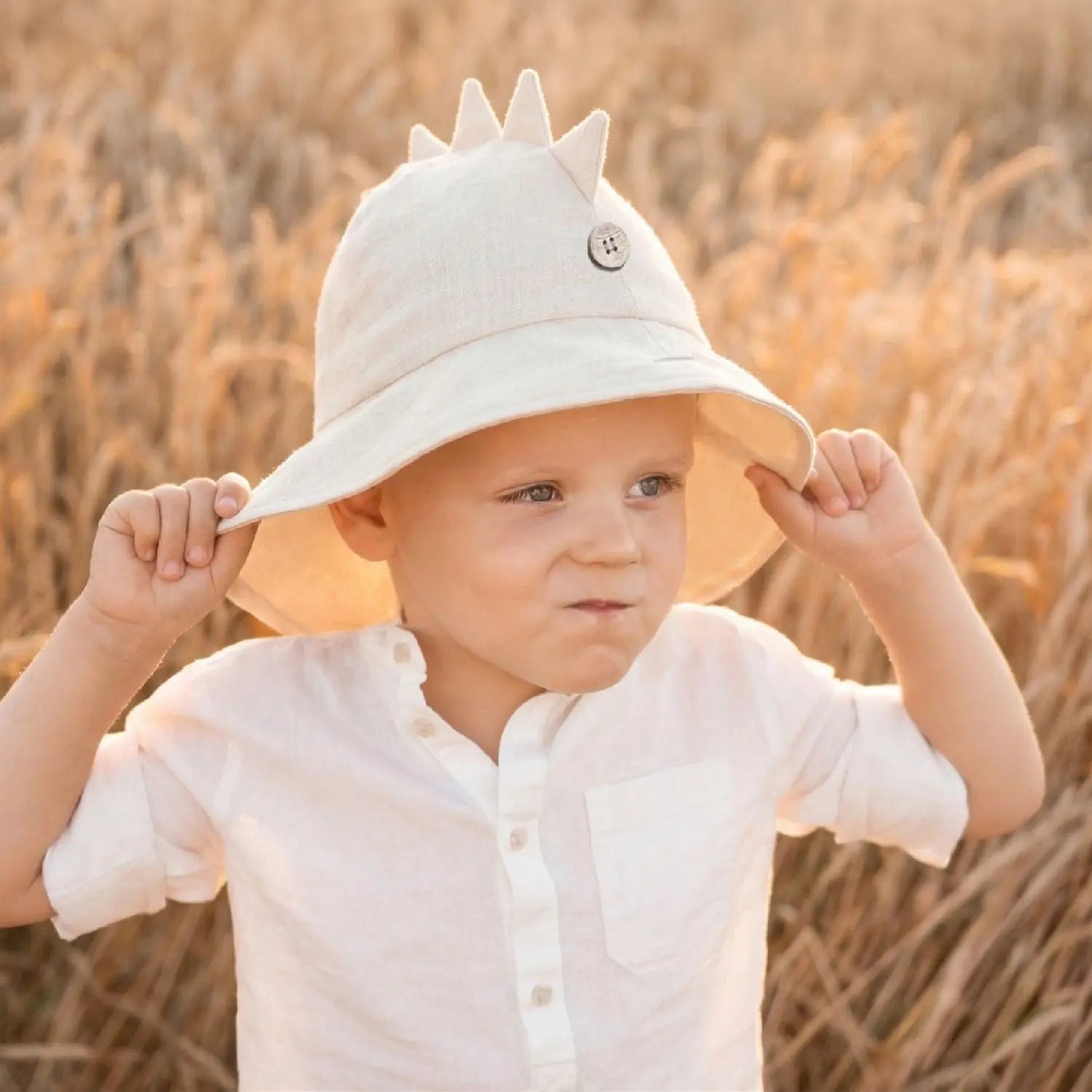 Chapeau de soleil évolutif en chanvre & coton bio Manymonths - DINO Beach dust 