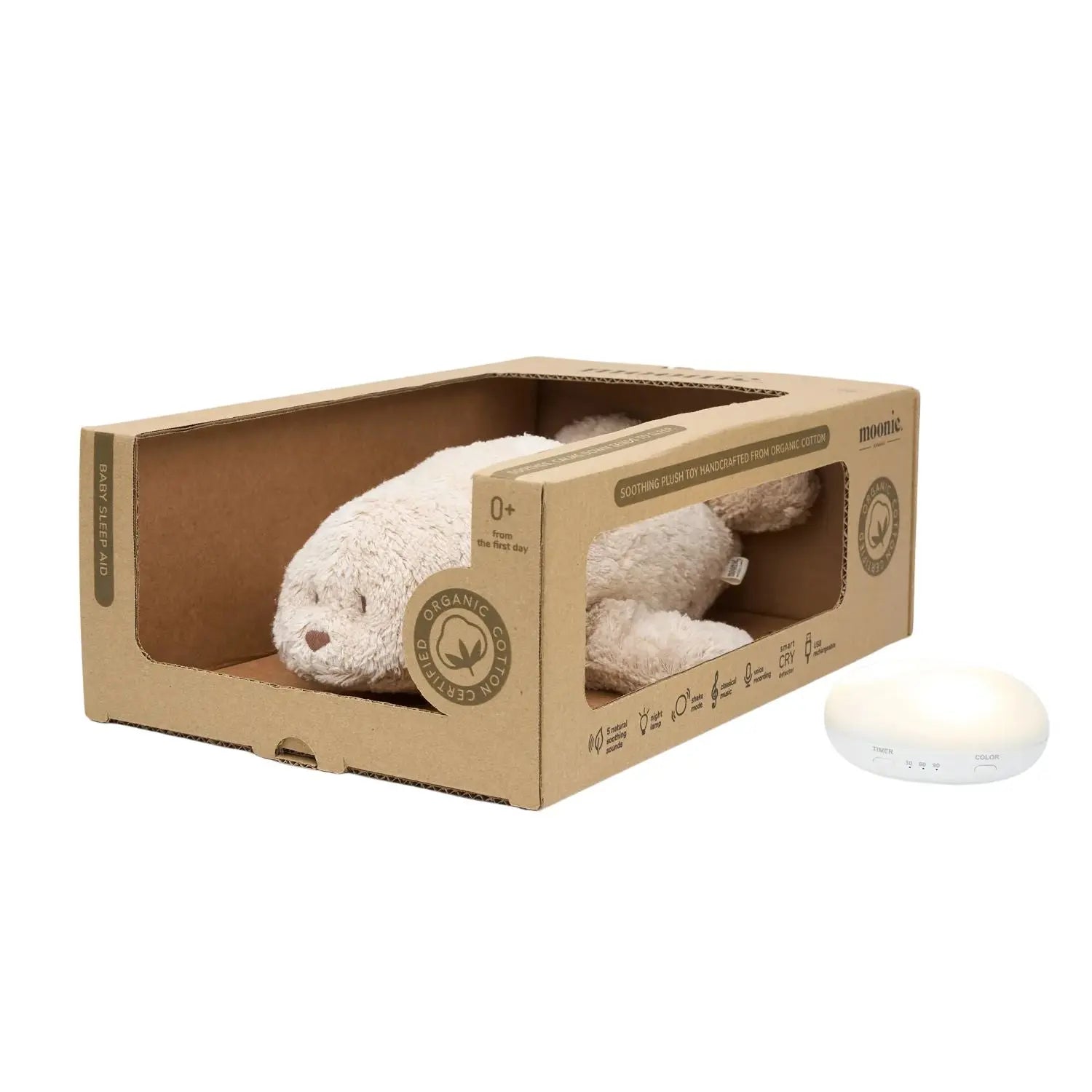 Peluche bruit rose bébé Moonie - Nature bio phoque sable