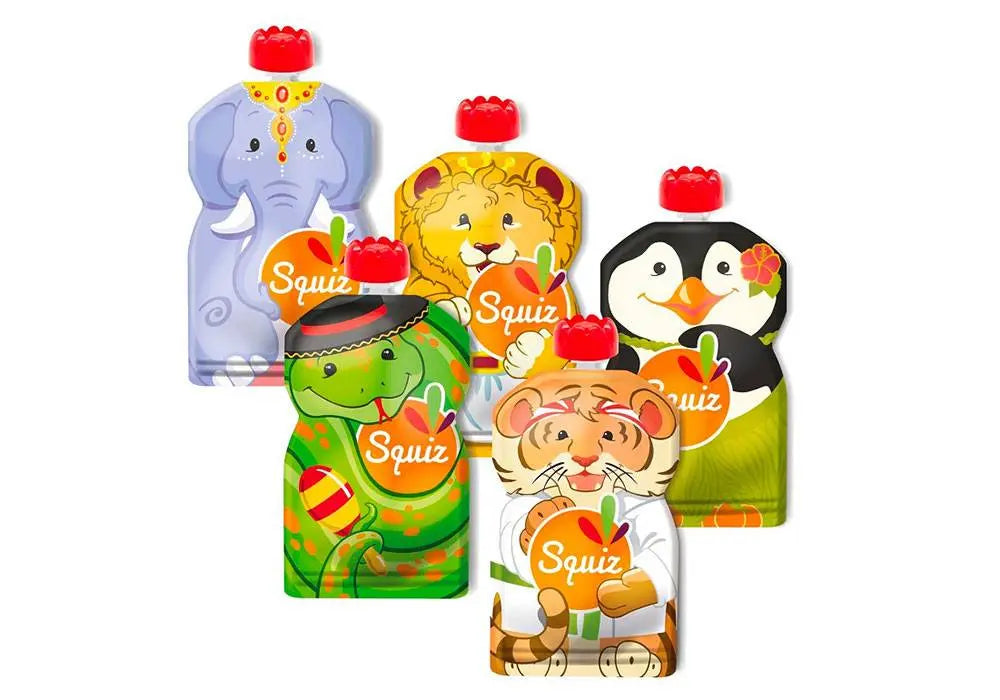 Lot de 5 gourdes Réutilisables pour compotes et purées Squiz