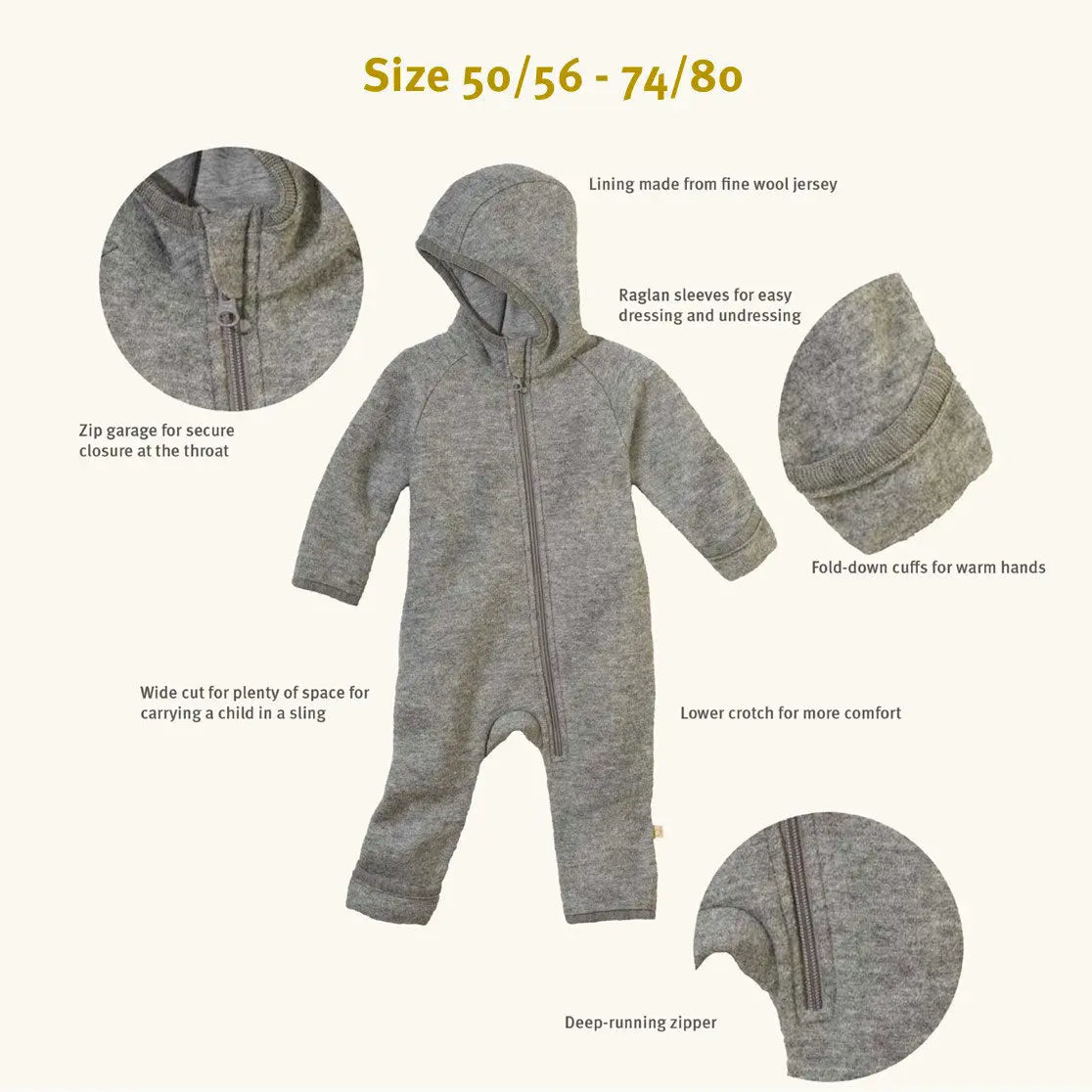 Combinaison bébé zippée en laine bouillie Disana - Cassis 