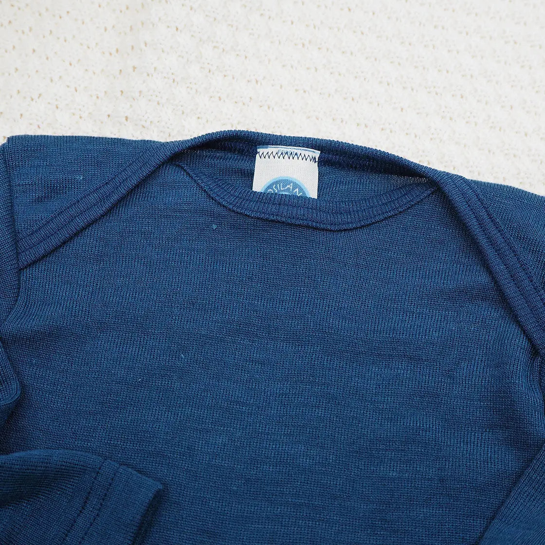 Tee-shirt manches longues en laine et soie Cosilana - Bleu marine - Lilinappy