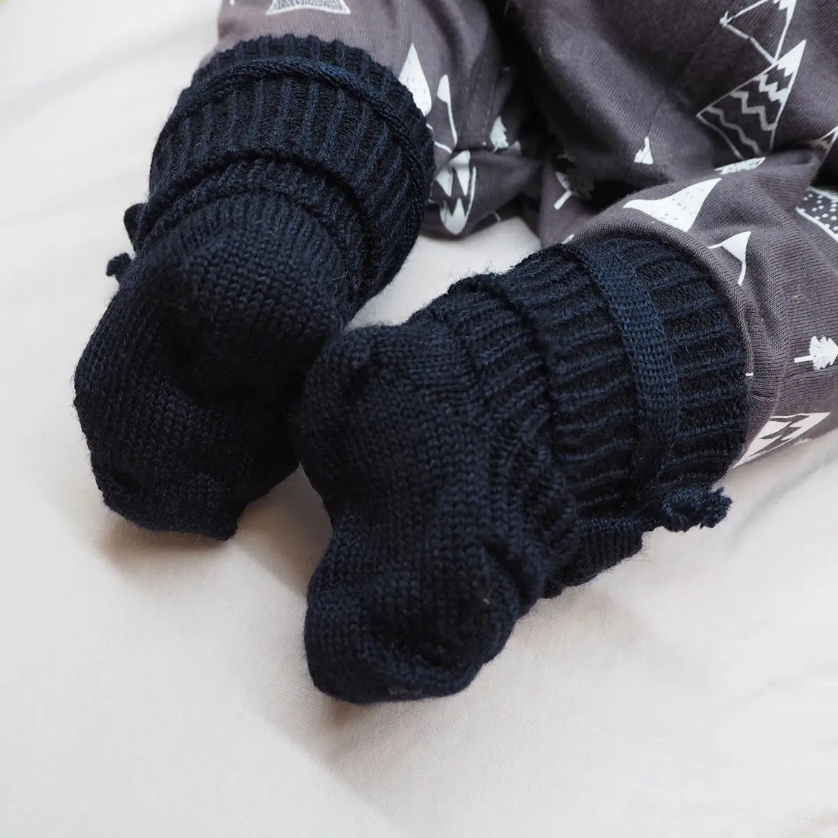 Chaussettes en pure laine nouveau-né Hirsch Natur - Marine - Lilinappy