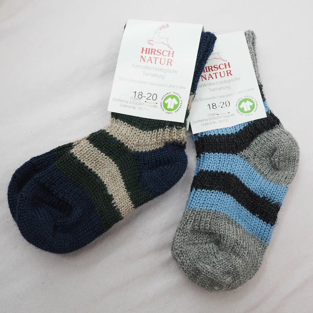 Chaussettes en pure laine pour enfants Hirsch Natur - Rayé - Lilinappy