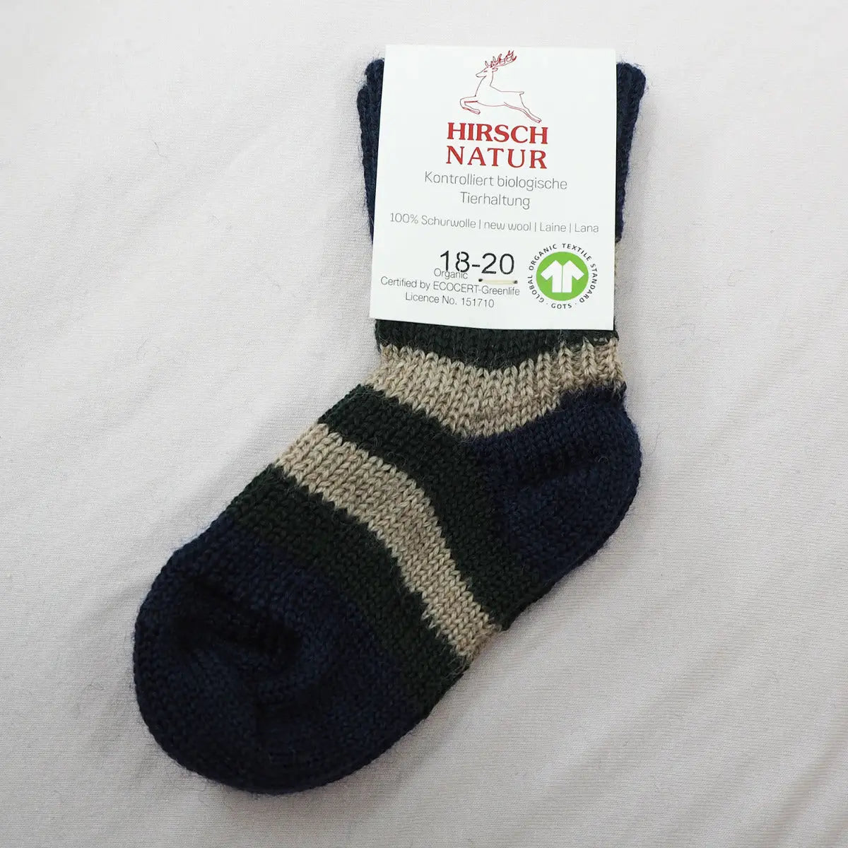 Chaussettes en pure laine pour enfants Hirsch Natur - Rayé - Lilinappy