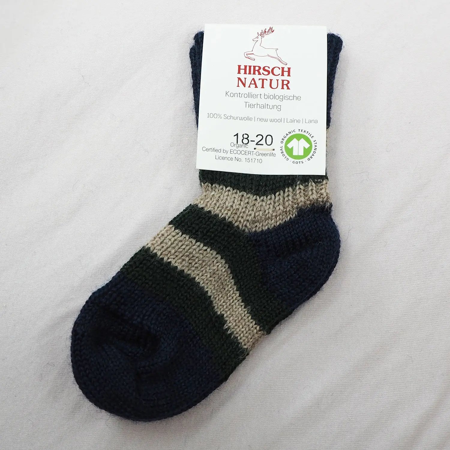 Chaussettes en pure laine pour enfants Hirsch Natur - Rayé - Lilinappy
