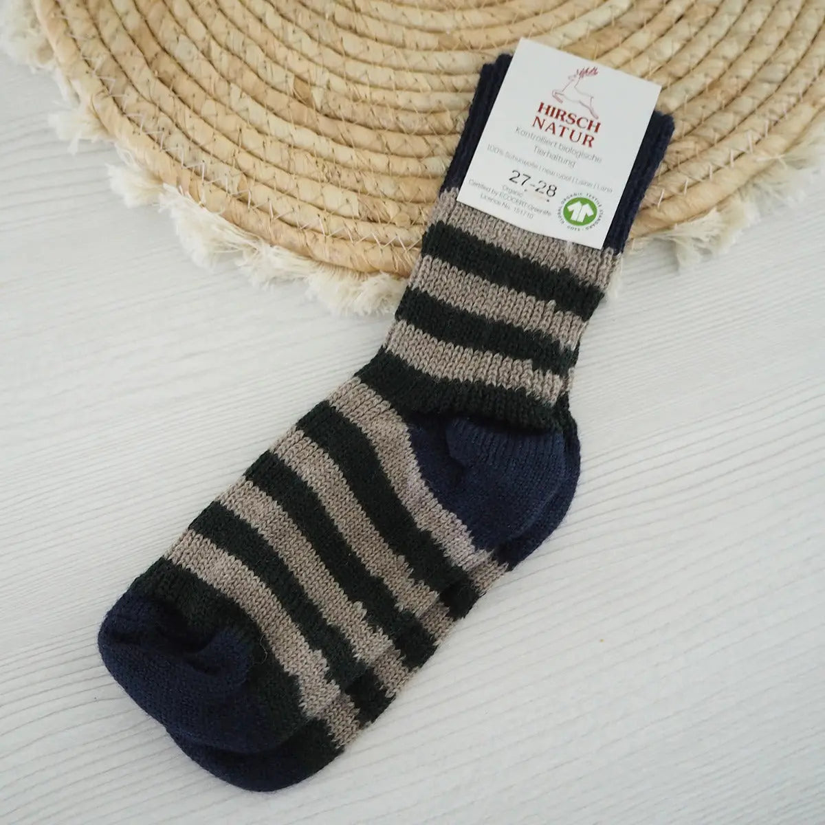 Chaussettes en pure laine pour enfants Hirsch Natur - Rayé - Lilinappy