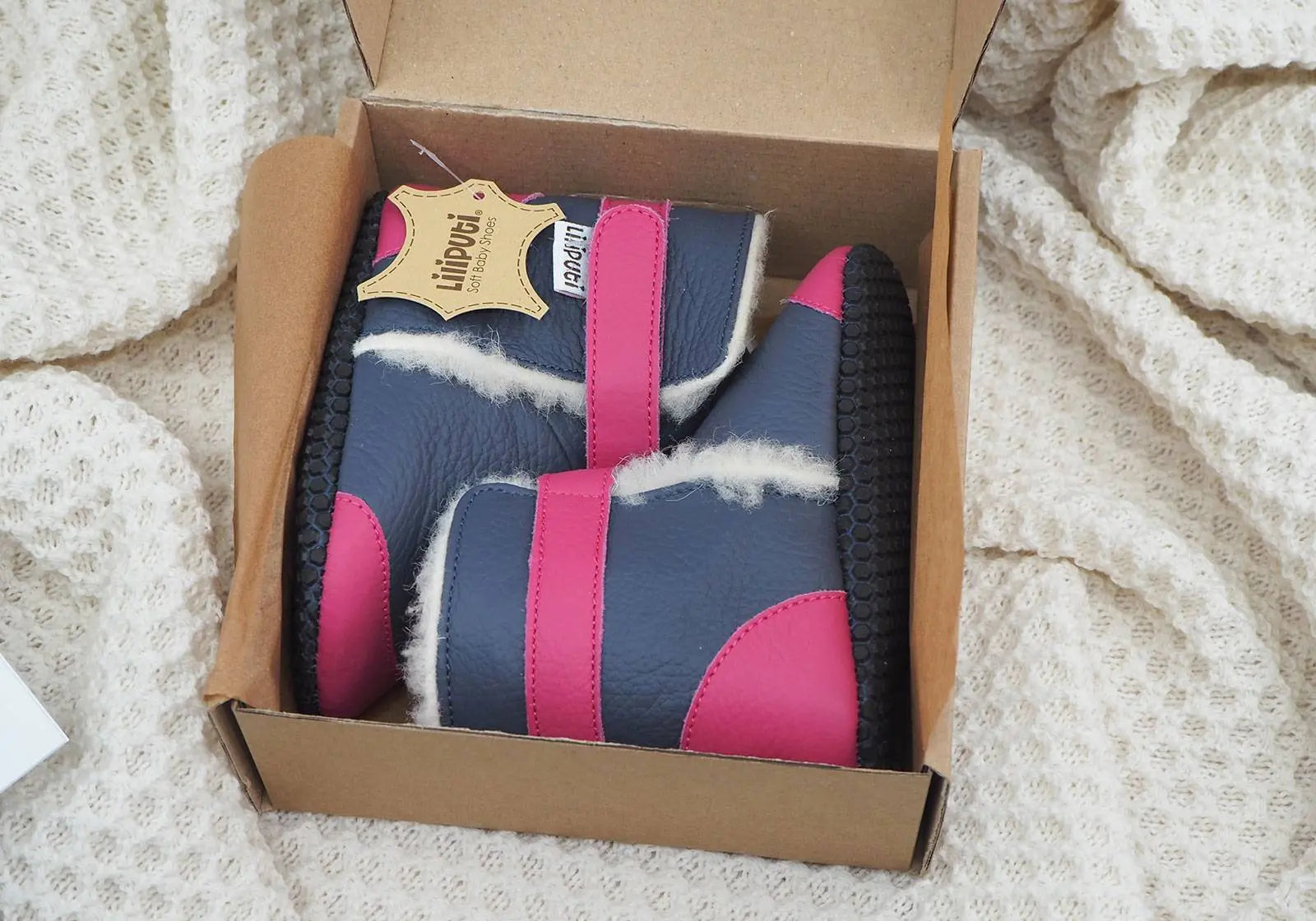 Bottines souples en cuir fourré avec semelles antidérapantes Soft Paws Liliputi modèle Aspen