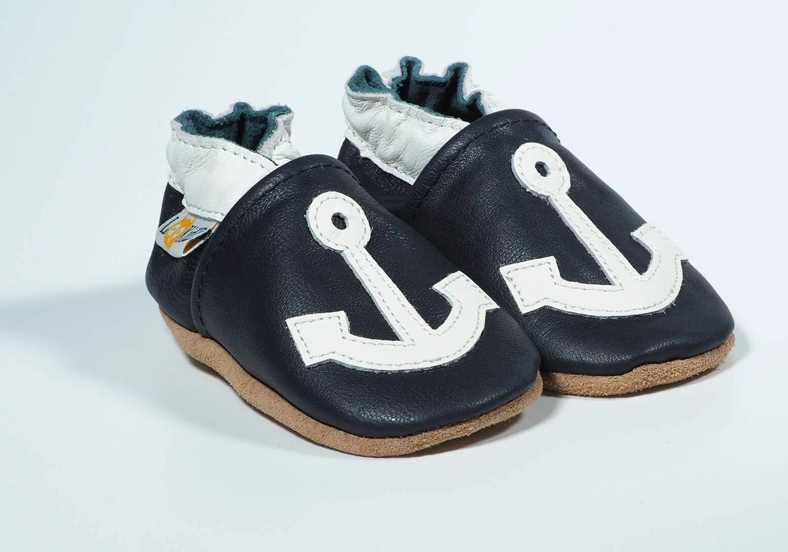 Chaussons en cuir Lookidz Ancre fond marine-0-6mois - Lilinappy