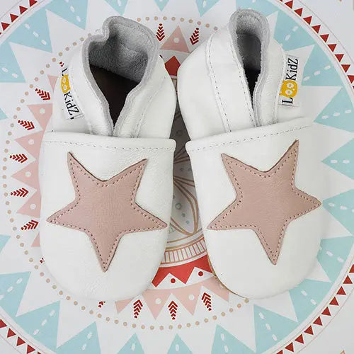Chaussons en cuir Lookidz Etoile rose fond blanc-0-6mois - Lilinappy