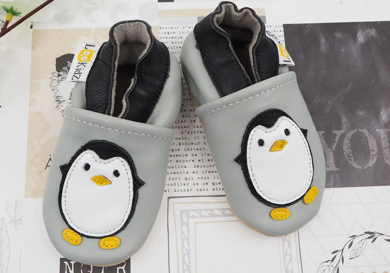 Chaussons en cuir souple Lookidz - Pingouin gris Lookidz