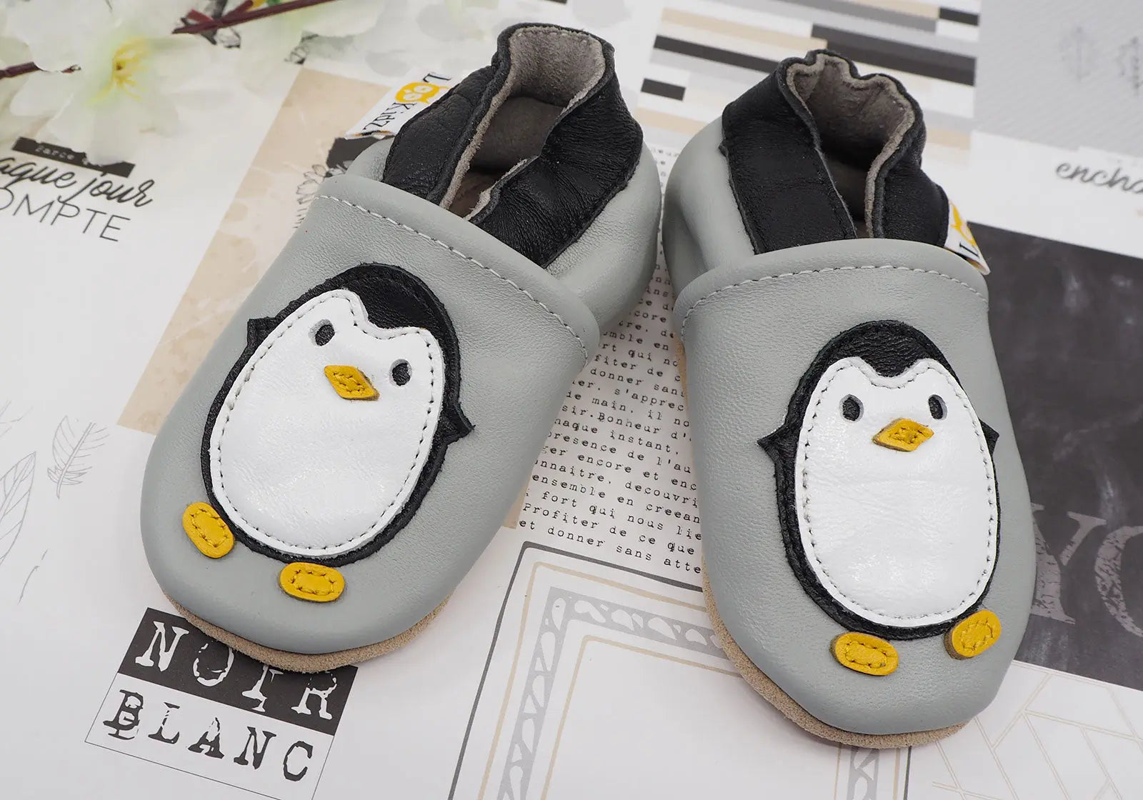 Chaussons en cuir souple Lookidz - Pingouin gris Lookidz