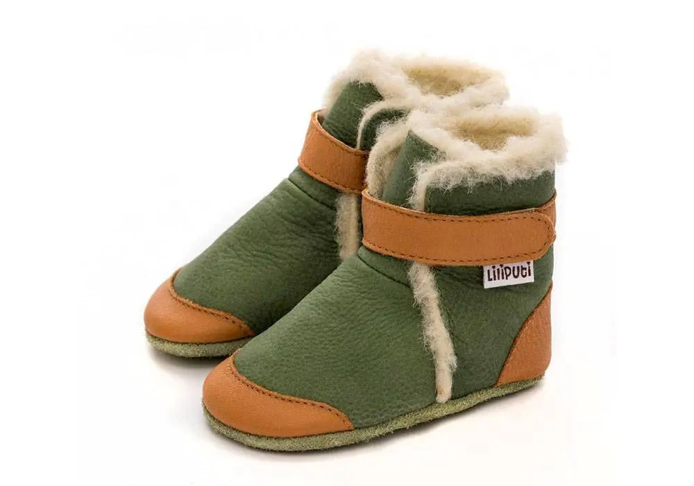 Bottines Liliputi en cuir souple en laine Pistachio