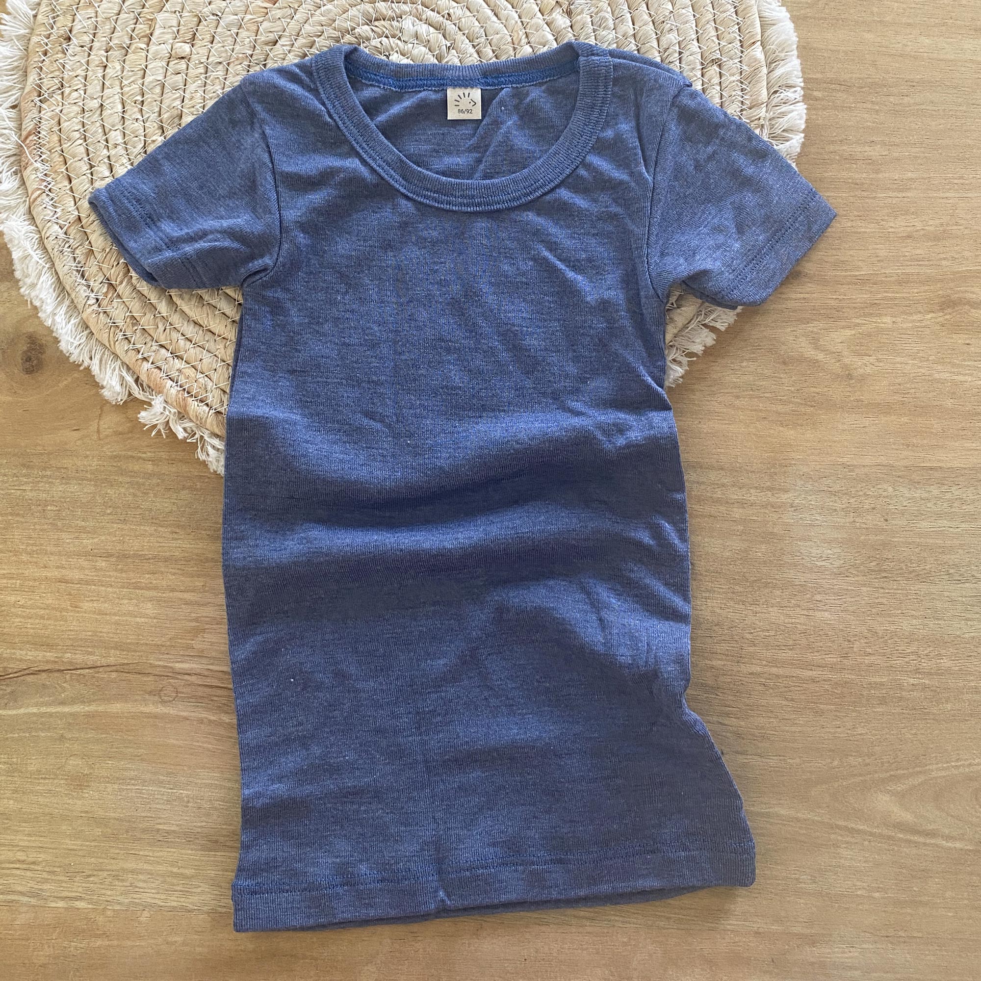 Tee-shirt manches courtes en laine & soie Popolini - Océan 