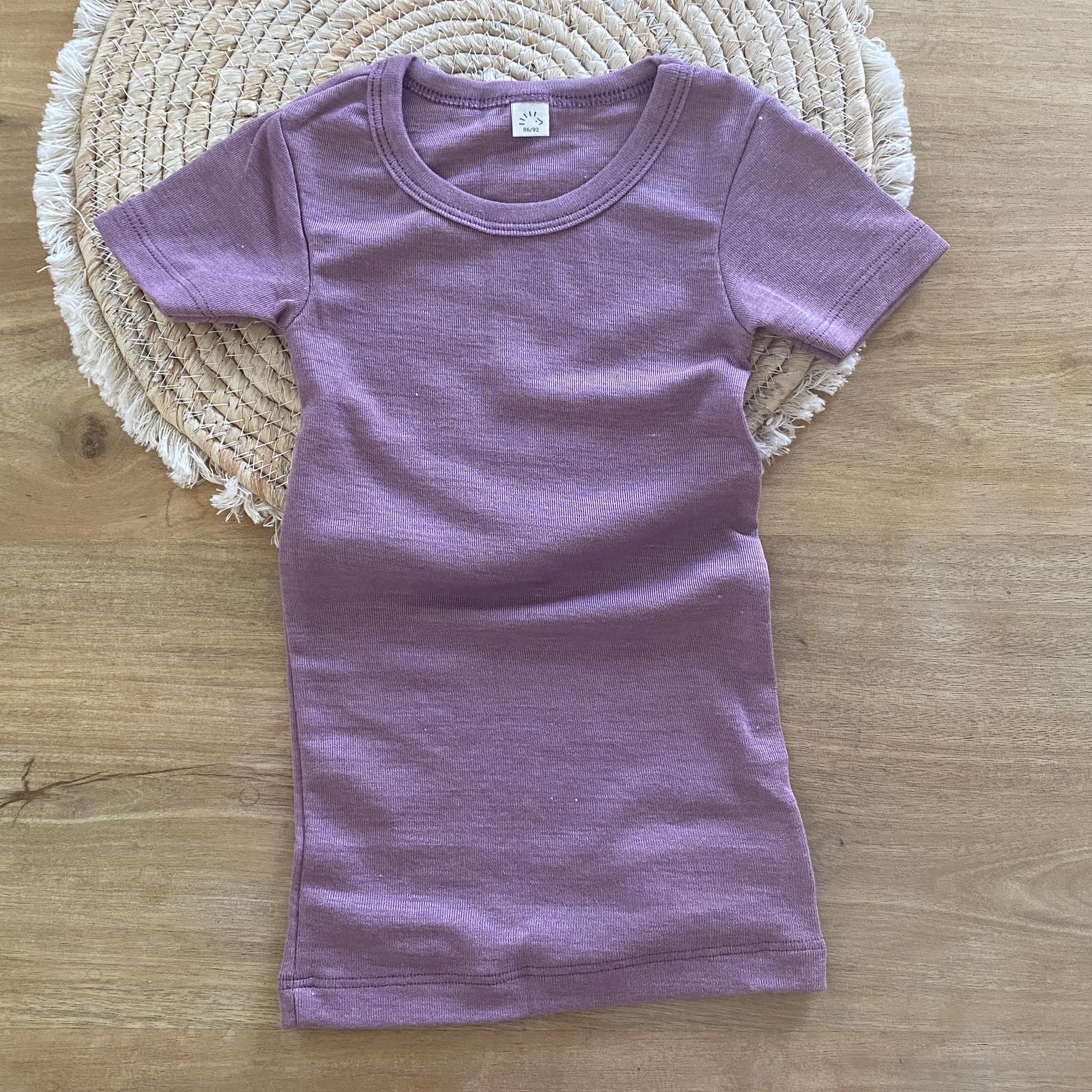 Tee-shirt manches courtes en laine & soie Popolini - Mauve 