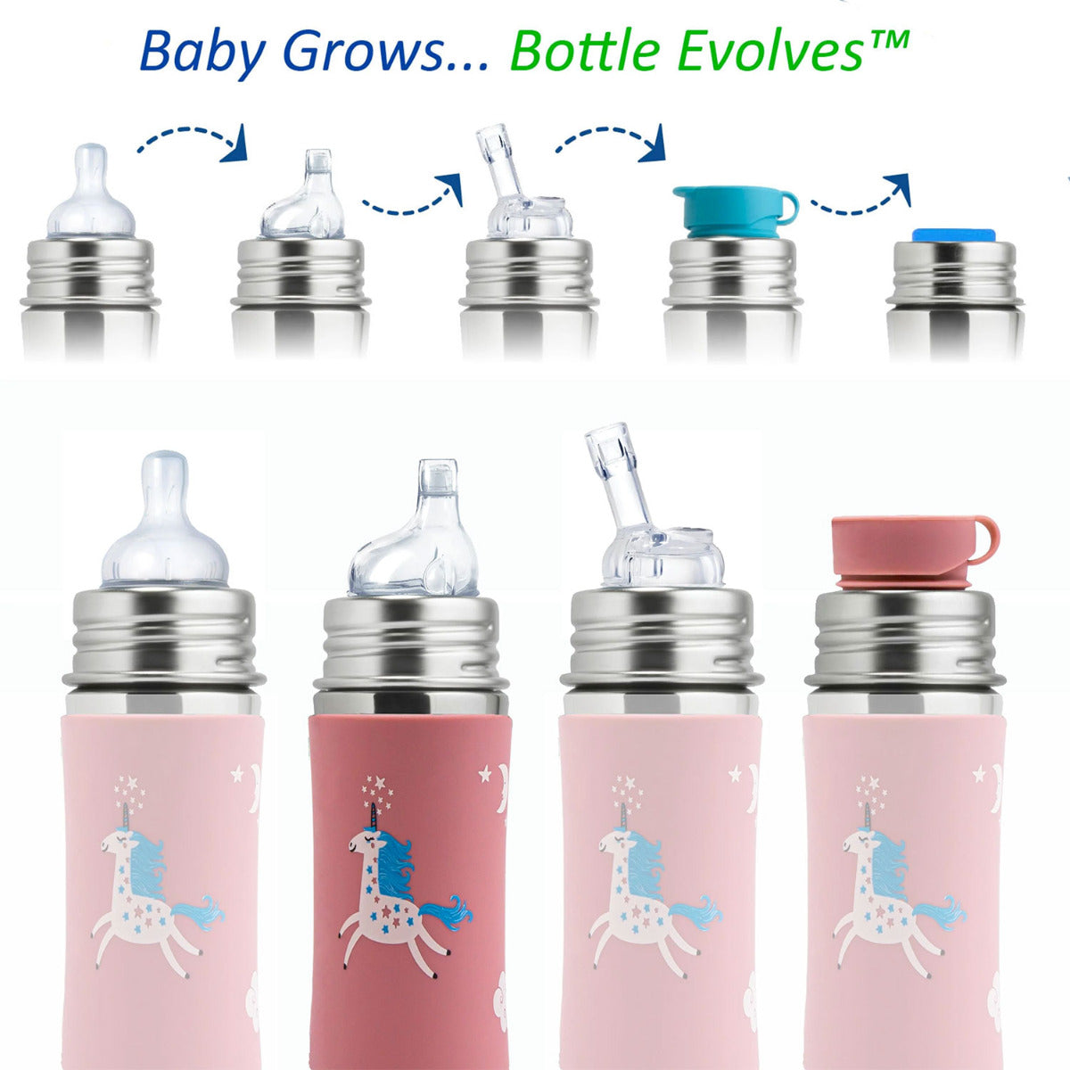 Gourde à bec Inox 325ml Pura - Licorne - Lilinappy