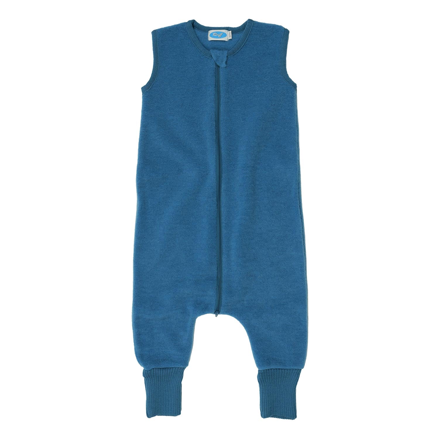 Combinaison de nuit bébé sans manches en polaire de laine bio Reiff - Pacific blue