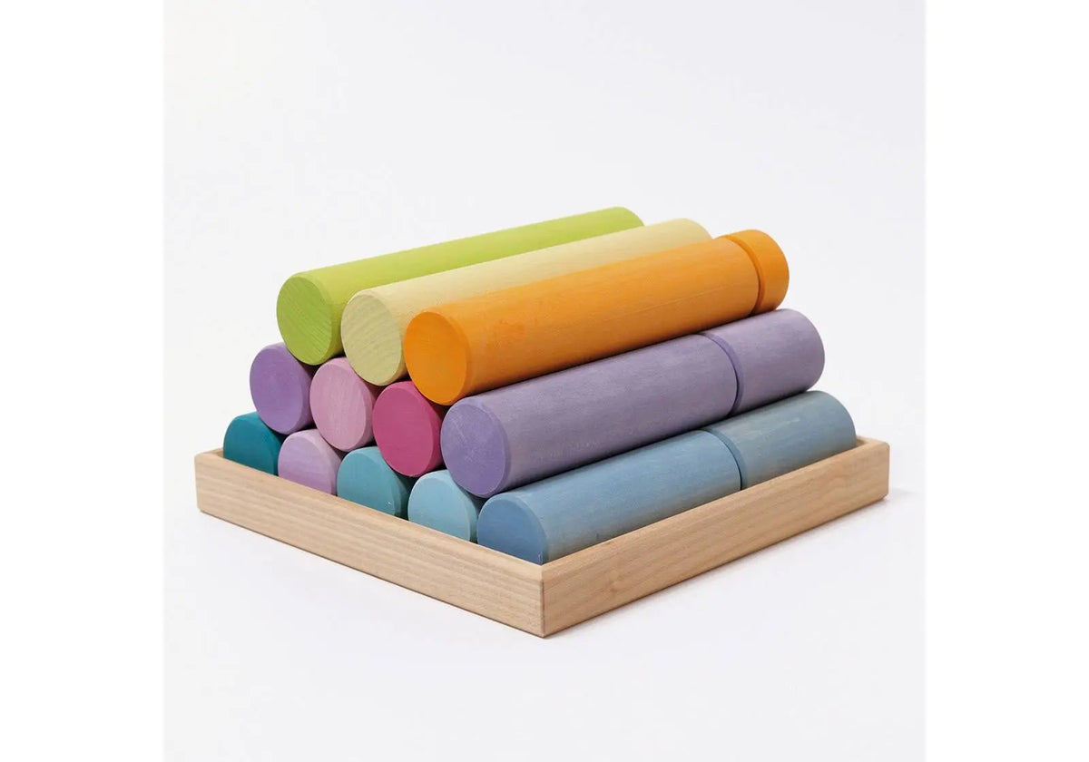 Grands rouleaux de construction en bois Grimm's - pastel Grimms