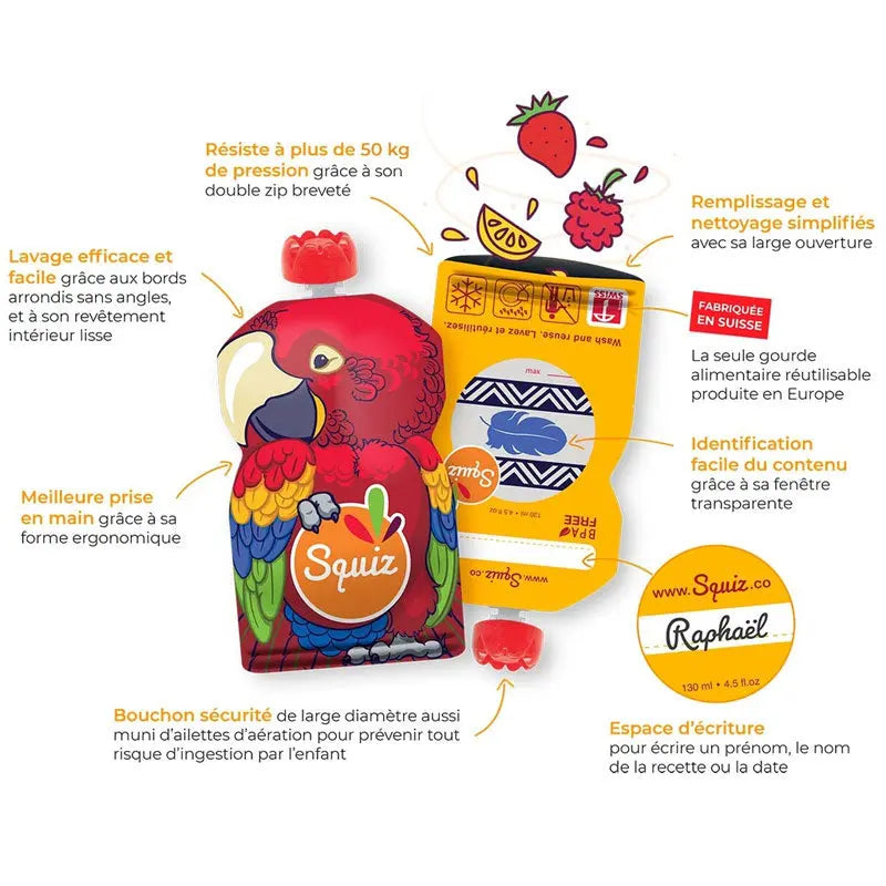 Lot de 4 gourdes compote réutilisables Squiz - Amazonie Squiz