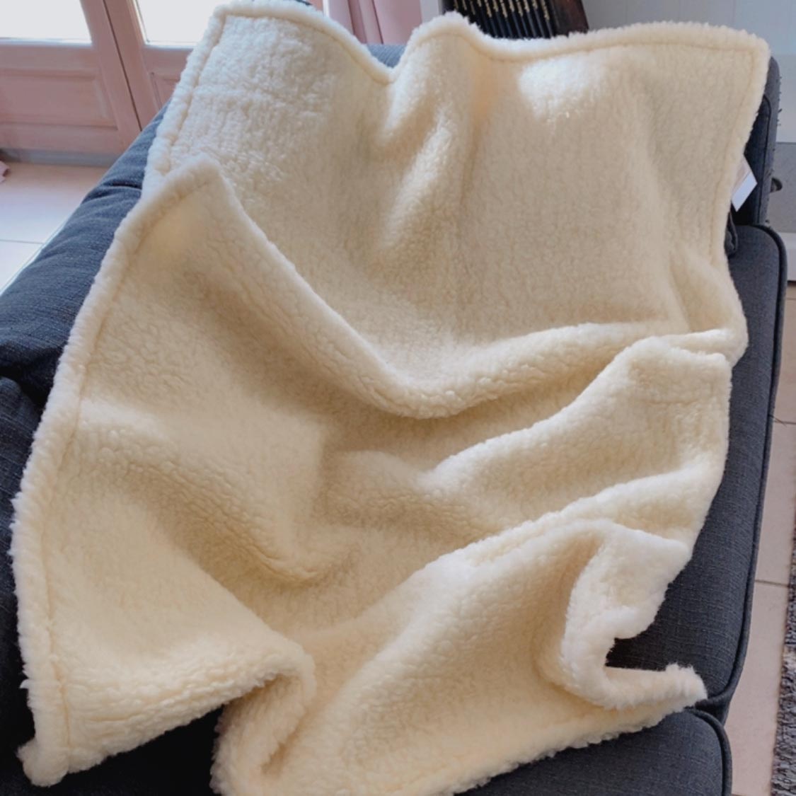 Couverture pure laine vierge naturel Saling - 90x140cm