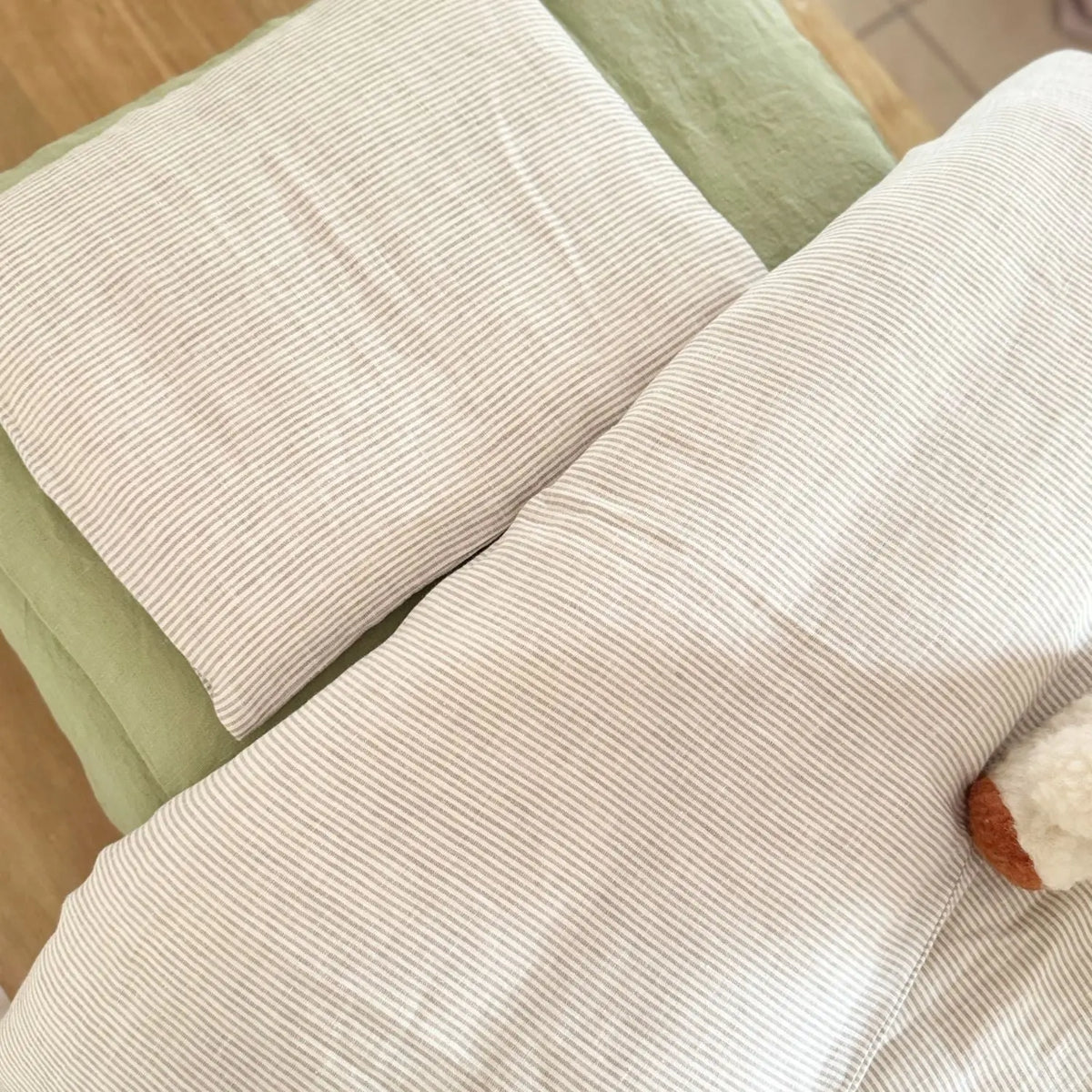 Housse de couette enfant en lin lavé - Rayé naturel