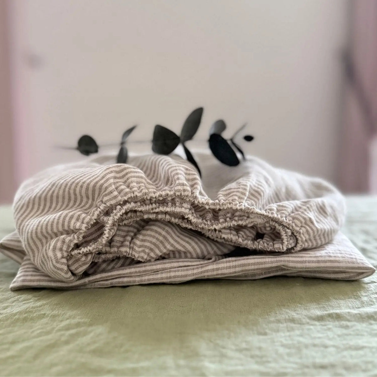 Drap-housse enfant en lin lavé Sassoupi - Rayé naturel
