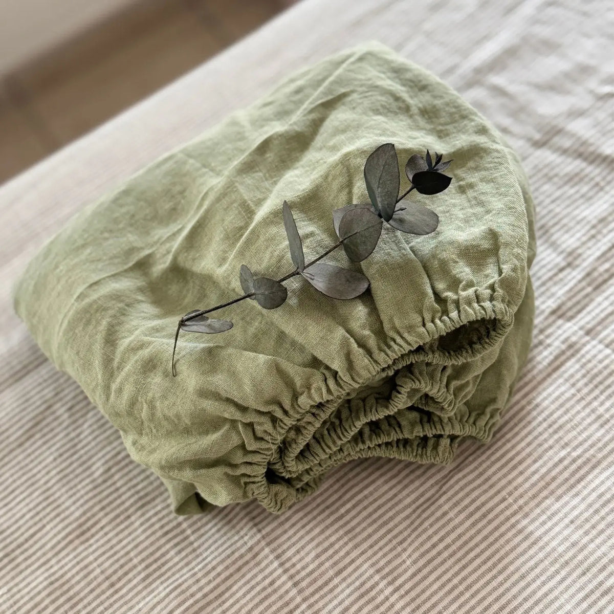Drap-housse enfant en lin lavé Sassoupi - Sauge