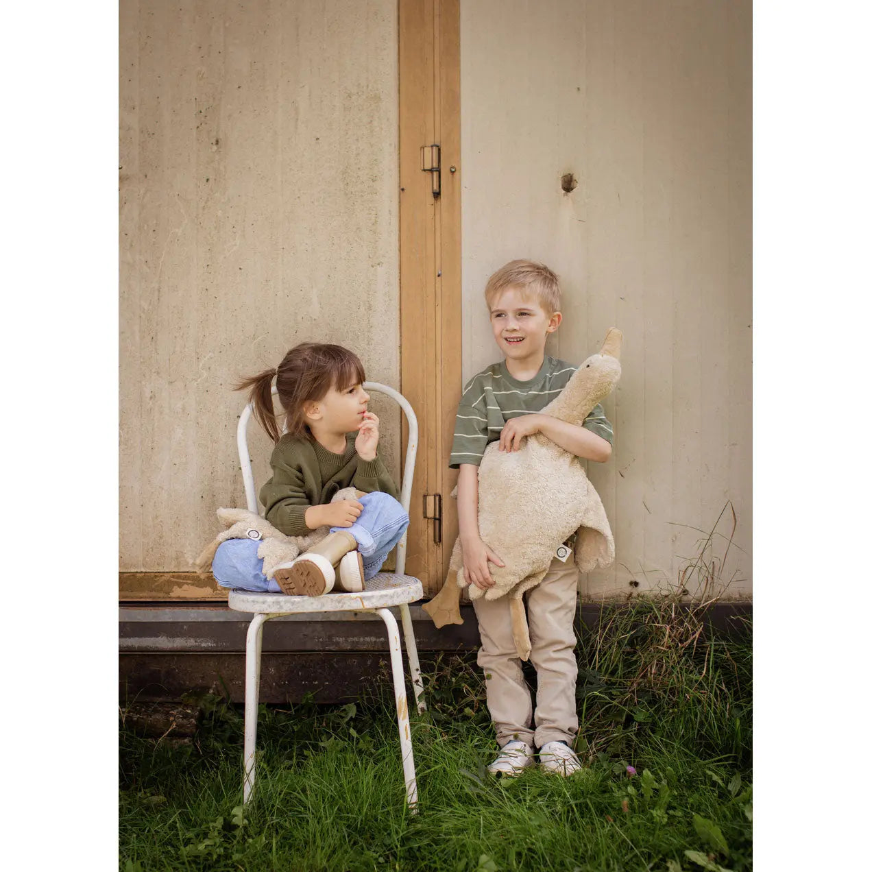 Doudou bouillotte en coton bio & laine Senger Naturwelt - Grande oie sable 