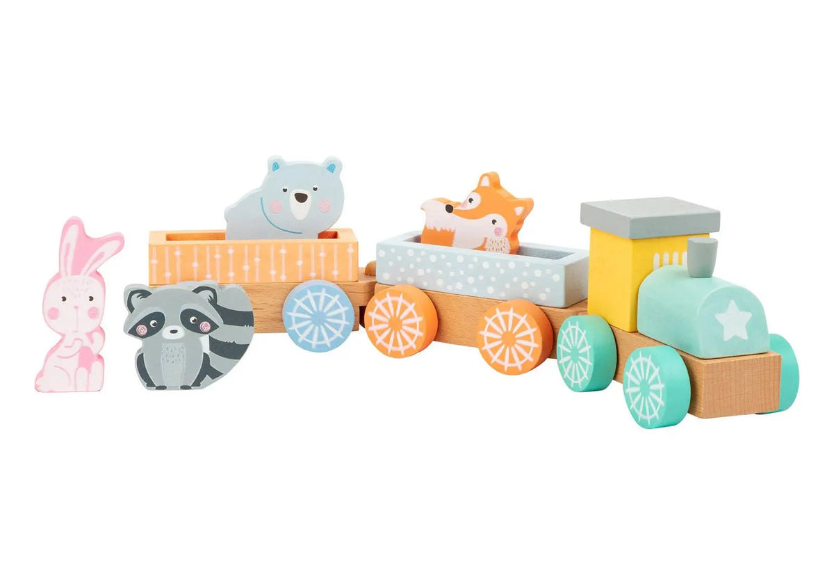 Petit train en bois avec animaux pastel Legler