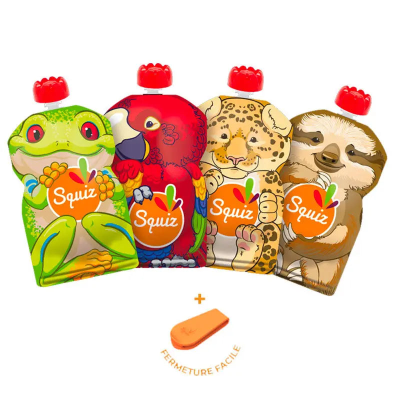 Lot de 4 gourdes compote réutilisables Squiz Amazonie