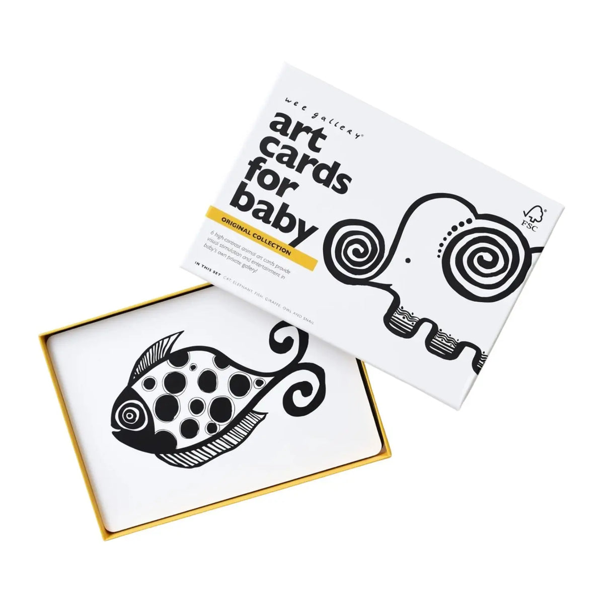 Cartes pour bébé en noir et blanc Wee Gallery - Animaux originaux