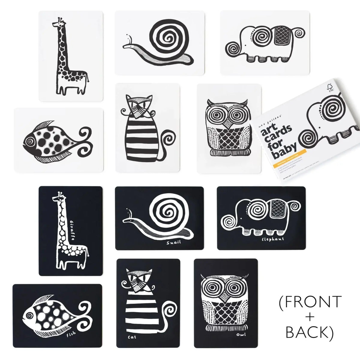 Cartes pour bébé en noir et blanc Wee Gallery - Animaux originaux