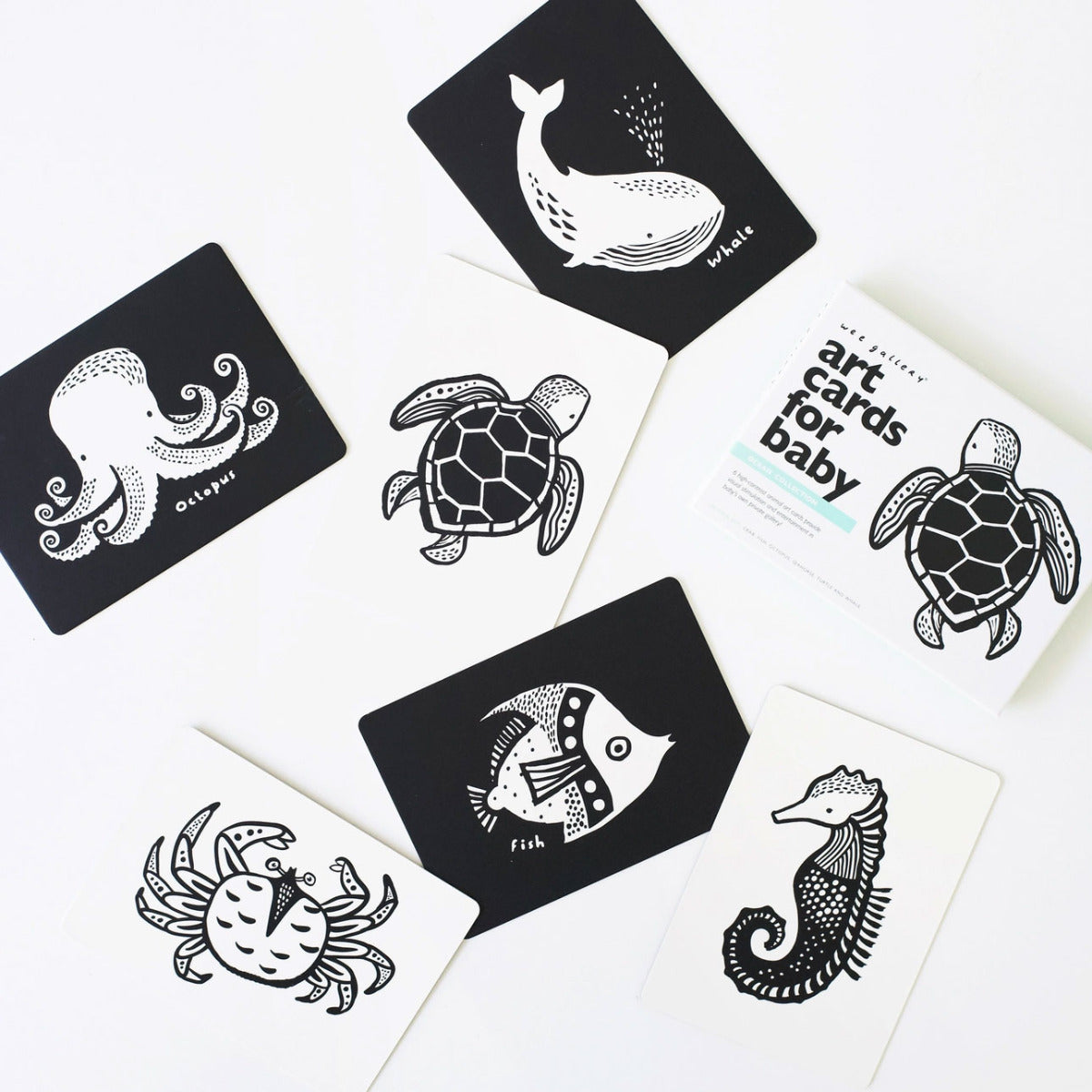 Cartes pour bébé en noir et blanc Wee Gallery - Océan - Lilinappy