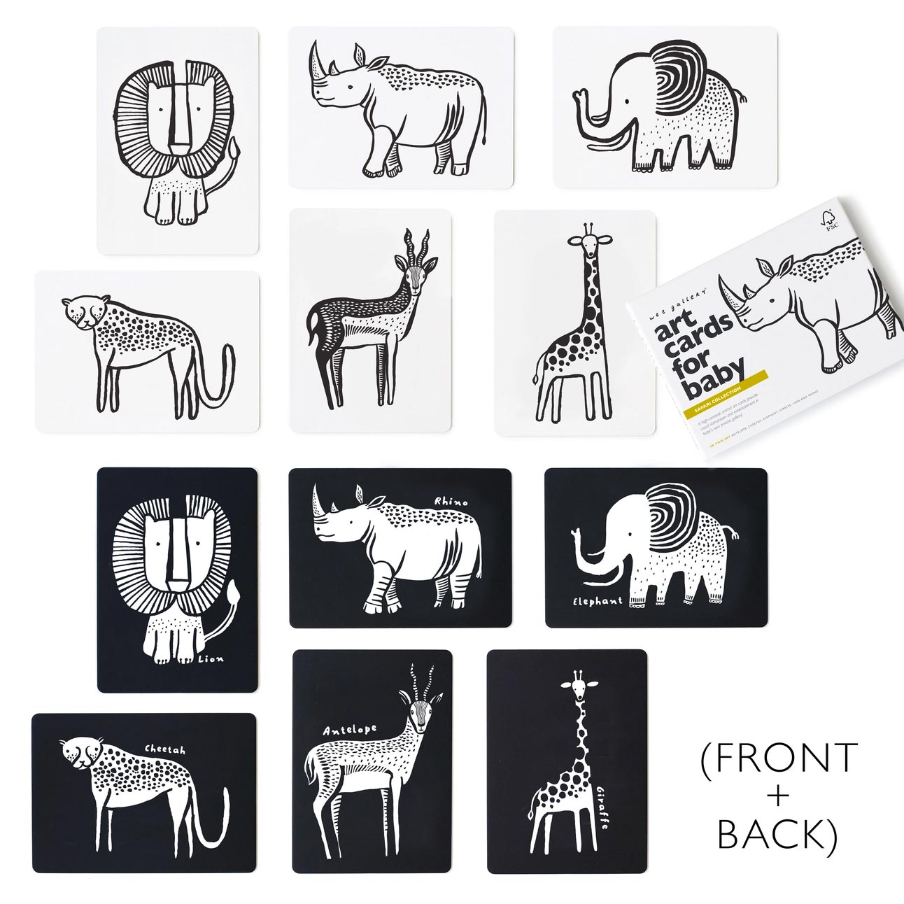 Cartes pour bébé en noir et blanc Wee Gallery - Safari - Lilinappy