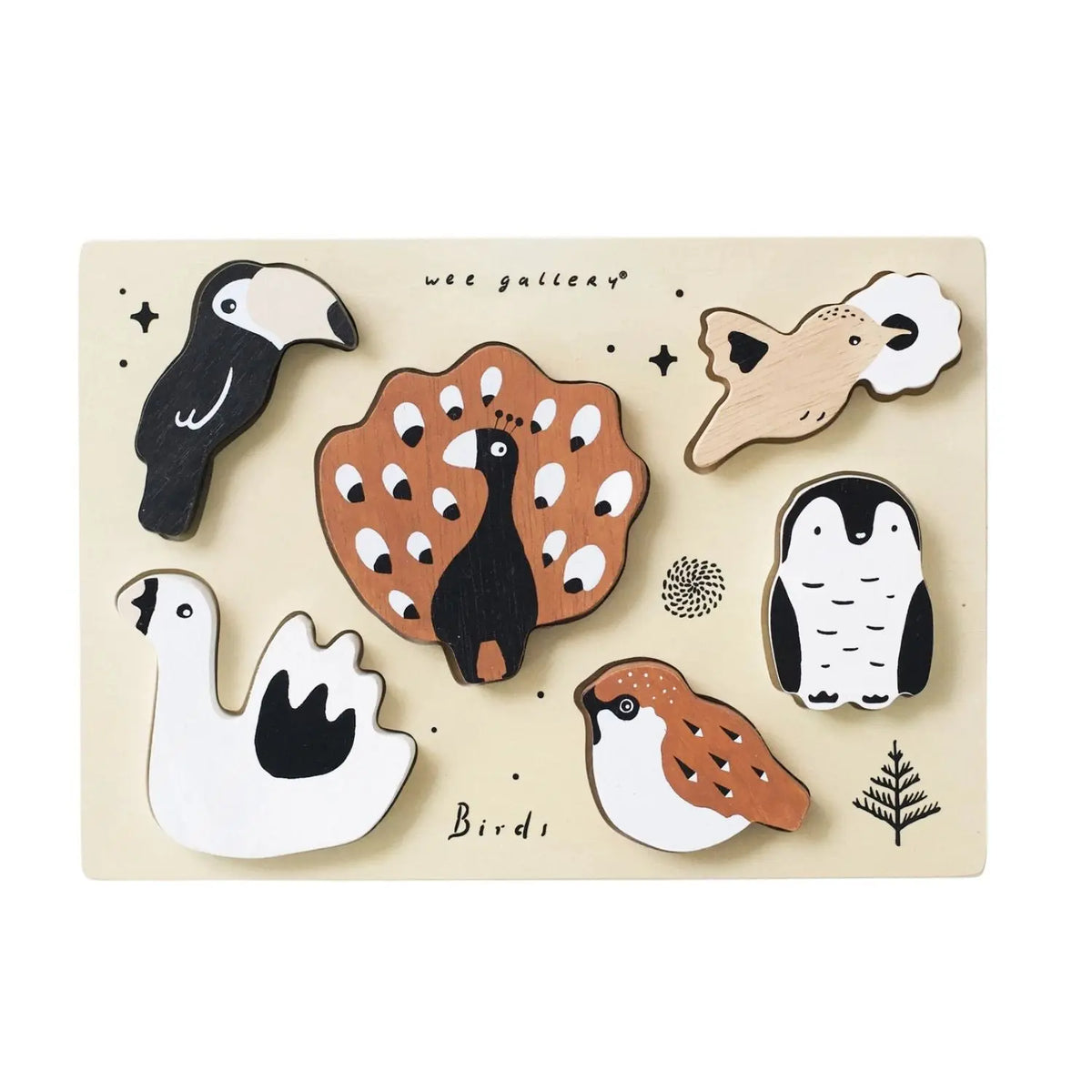 Puzzle en bois d'hévéa Wee Gallery – Oiseaux