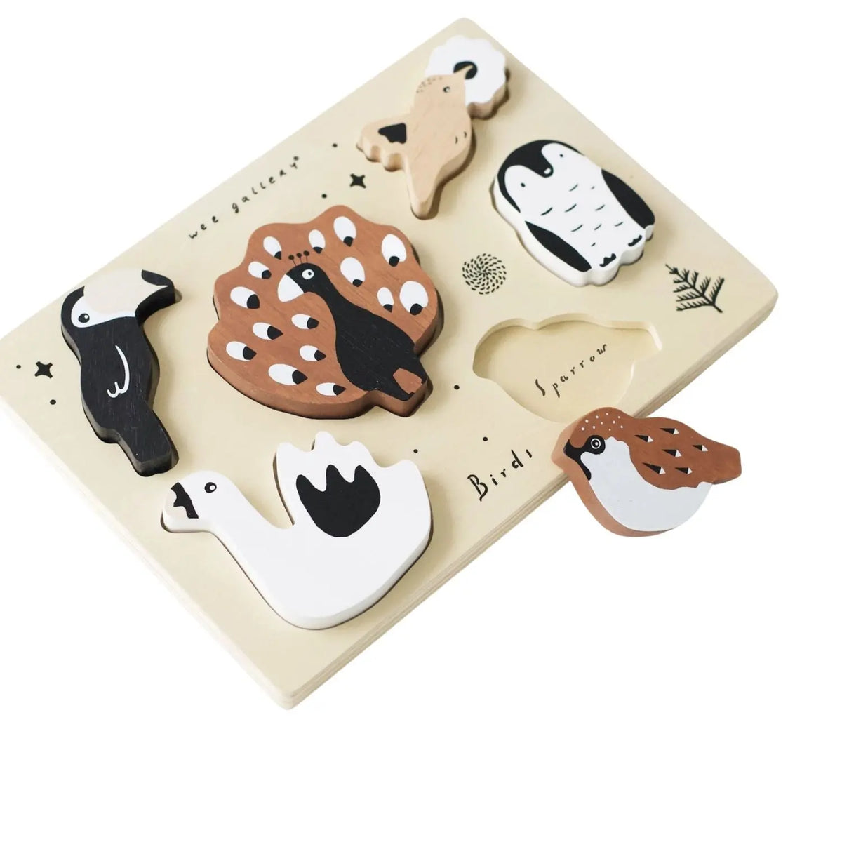 Puzzle en bois d'hévéa Wee Gallery – Oiseaux
