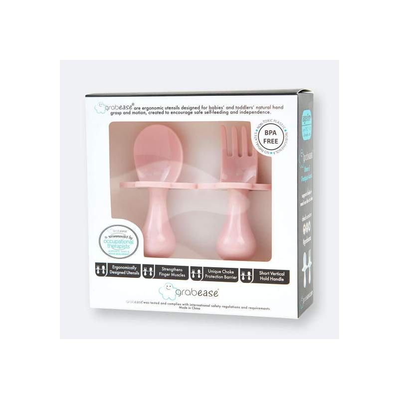 Set de 3 couverts inox ergonomiques Rose clair - Grabease – Bloomy Baby